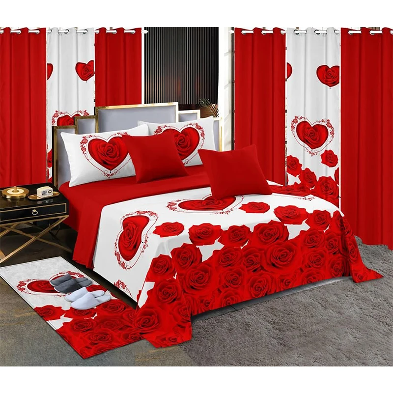 100% polyester customized 12 pieces bedspread set with matching curtains king size bed sheet quilted set in stock