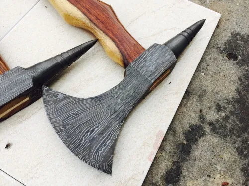 Handmade Damascus Steel Tomahawk / SK Axe with Rose wood Steel Axe  Hatchet Outdoor Camping Tool  Hand Forged With  Cover