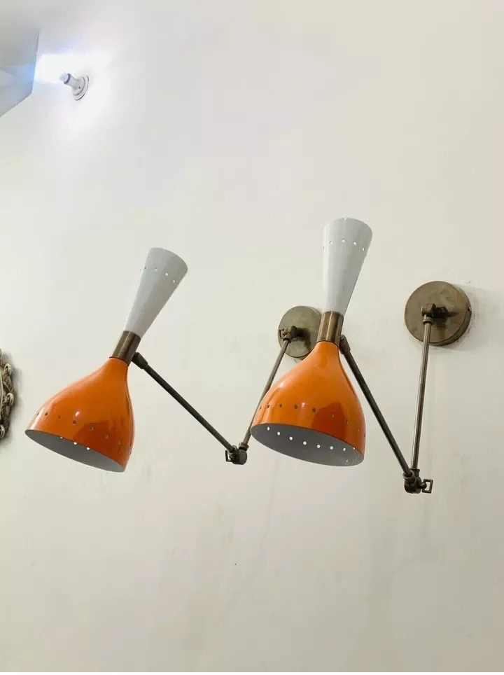 wall lamp Mid Century Brass Italian Diabolo Wall Sconce Light Fixture 2 Bulb Pair home office and kitchen decorative lamp