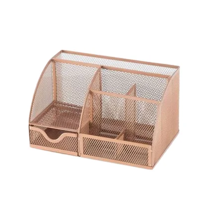 Rose Gold Cute and Girly Desk Accessories Office Storage for Girls and Women Wire Metal Desk Set Organizer with Pen Holder