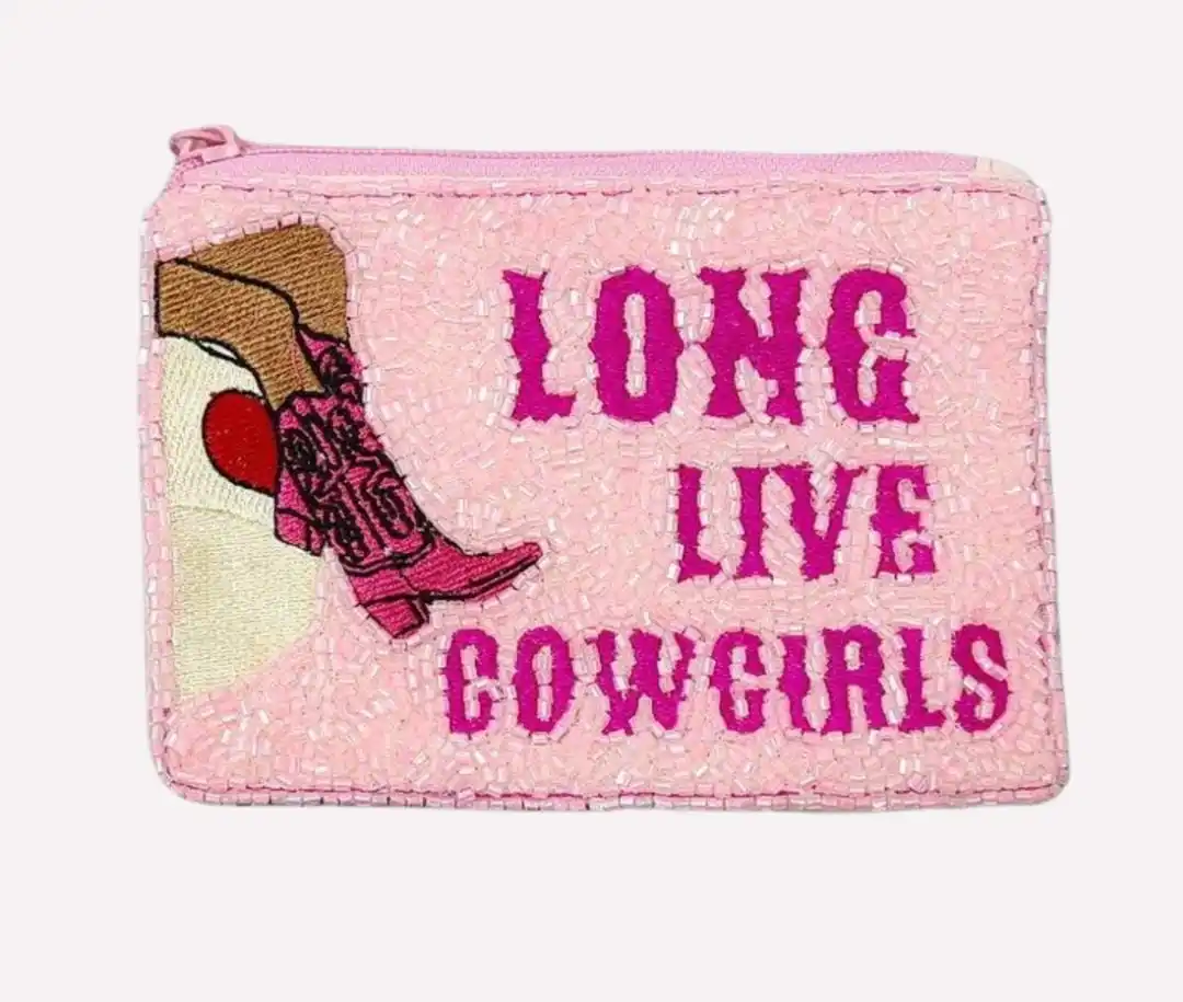 Long Live Cowgirls Seed Beaded Coin Purse Makeup Bag Pouch