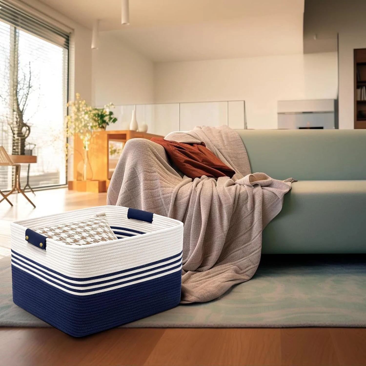 Wholesale Rectangle Blanket Laundry Toys Storage Basket for Organizing Woven Nursery Large Cotton Rope Baskets