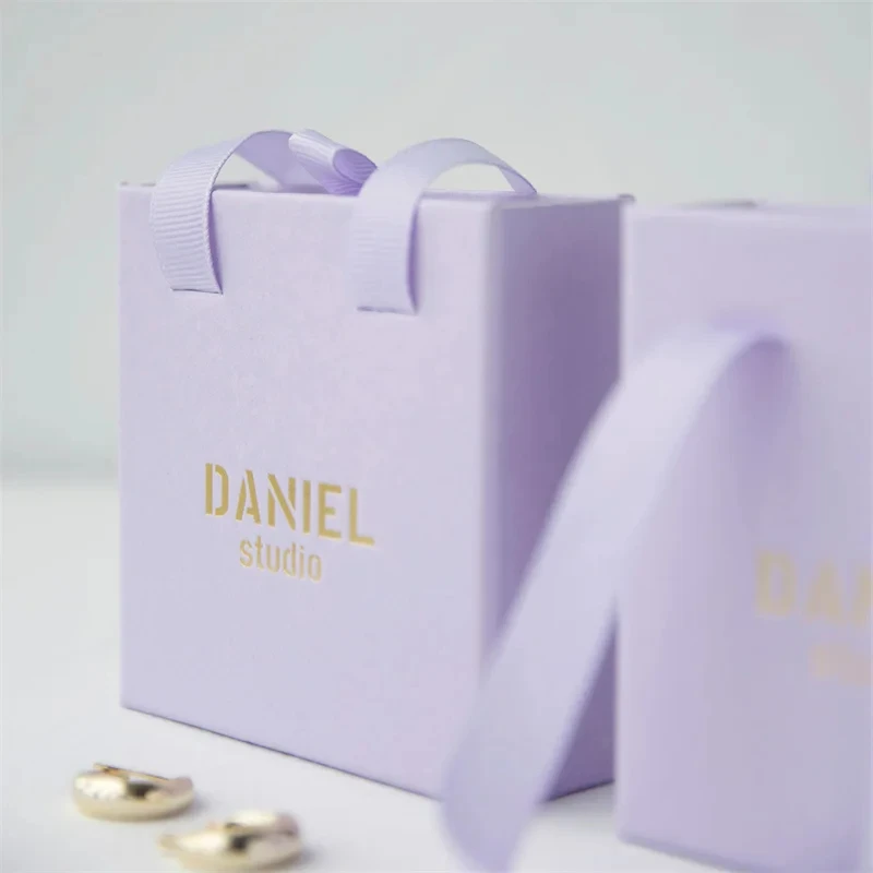 PackFancy Custom Paper Jewelry Boxes Ring Necklace Earring Bracelet Packing Display Jewelry Box With Ribbon Handle