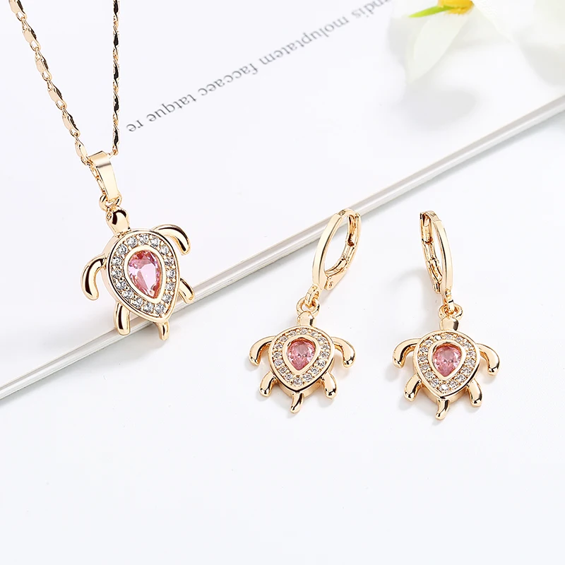 new jewelry arrivals 2022 tortoise turtle pendant necklace and earrings sets 2pcs 18k gold plated over brass jewellery for women