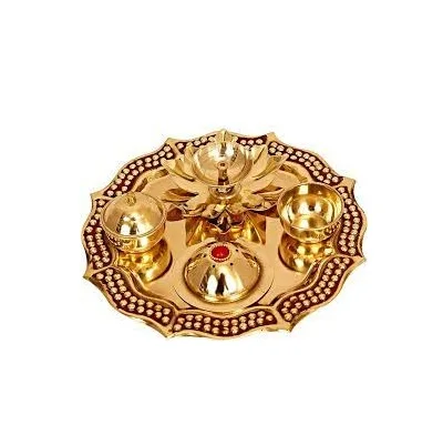 hot sale Brass Puja Thali Embossed Design Brass Pooja Plate Traditional For Pooja Arti Hindu Religious On Diwali Gift