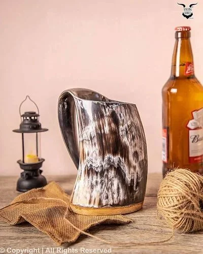 Handmade Authentic Viking Drinking Horn Cup with Stand Custom Size Beer Mug Stein Capacity 200ml to 800ml