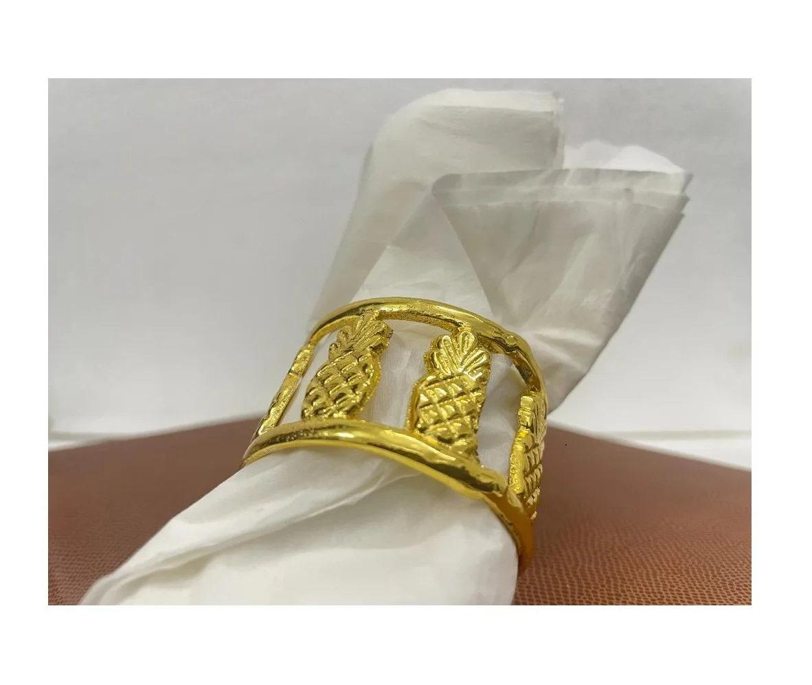 Round Shape Gold Finished Metal Napkin Ring Pineapple Design Handmade Metal Napkin Ring