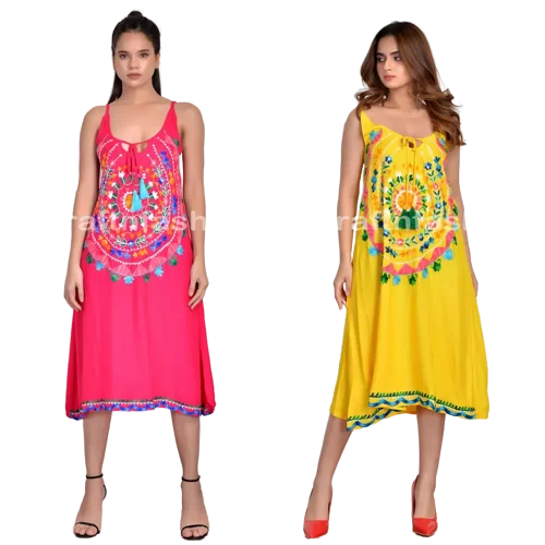Summer Fashion Mexican Boho Vintage Bohemian Style Mexican Embroidered Dress Beach wear For Sale Manufacture in India