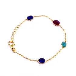 Everyday Wear Sterling Silver 925 Gold Plated Emerald Ruby Sapphire Adjustable Chunky Chain Bracelets