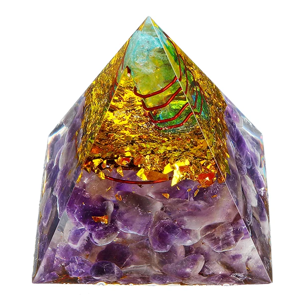 New 2022 Orgonite Amethyst Copper Layer Pyramid with Charge Crystal Point Handmade Top Pyramid From Amayra Crystal Exports