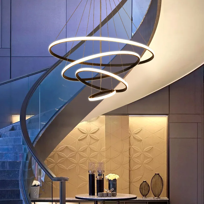 lustre Led Adjustable 3 4 5 Circle Crystal Modern Ceiling Lighting Fixture 3 Color Dimmable Pendant Chandelier for Dining Room