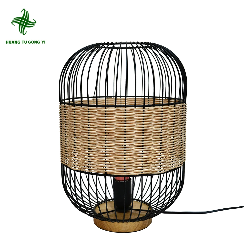 Factory Wholesales home decor handmade rattan lampe de table sans fil wooden table lamps Table lamp