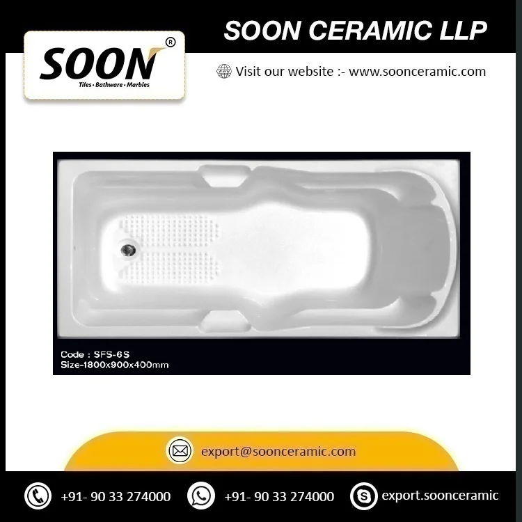 Indian Export Quality White Color Bathtub for Hotel and Home Application with Fancy Style Washroom Bathtub from India