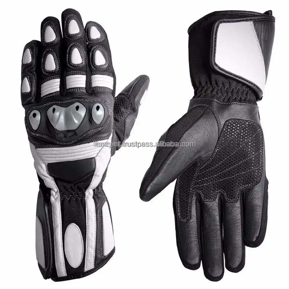 Motorcycle Riding Gloves High Quality White Genuine Leather Gloves Summer Winter Men Touchscreen Leather