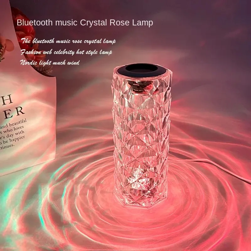 Hot sale Multicolored RGB Touch Led Table Lamp USB Charging Crystal Acrylic Rose Audio Light For Bedroom Living