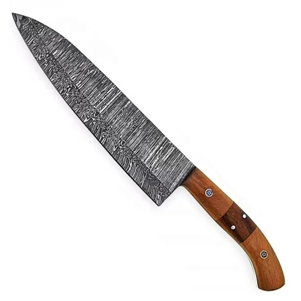Handmade Damascus Steel Professional Chef Knife Set Custom Twisted Pattern with Resin Handle and Leather Sheath for Chopping