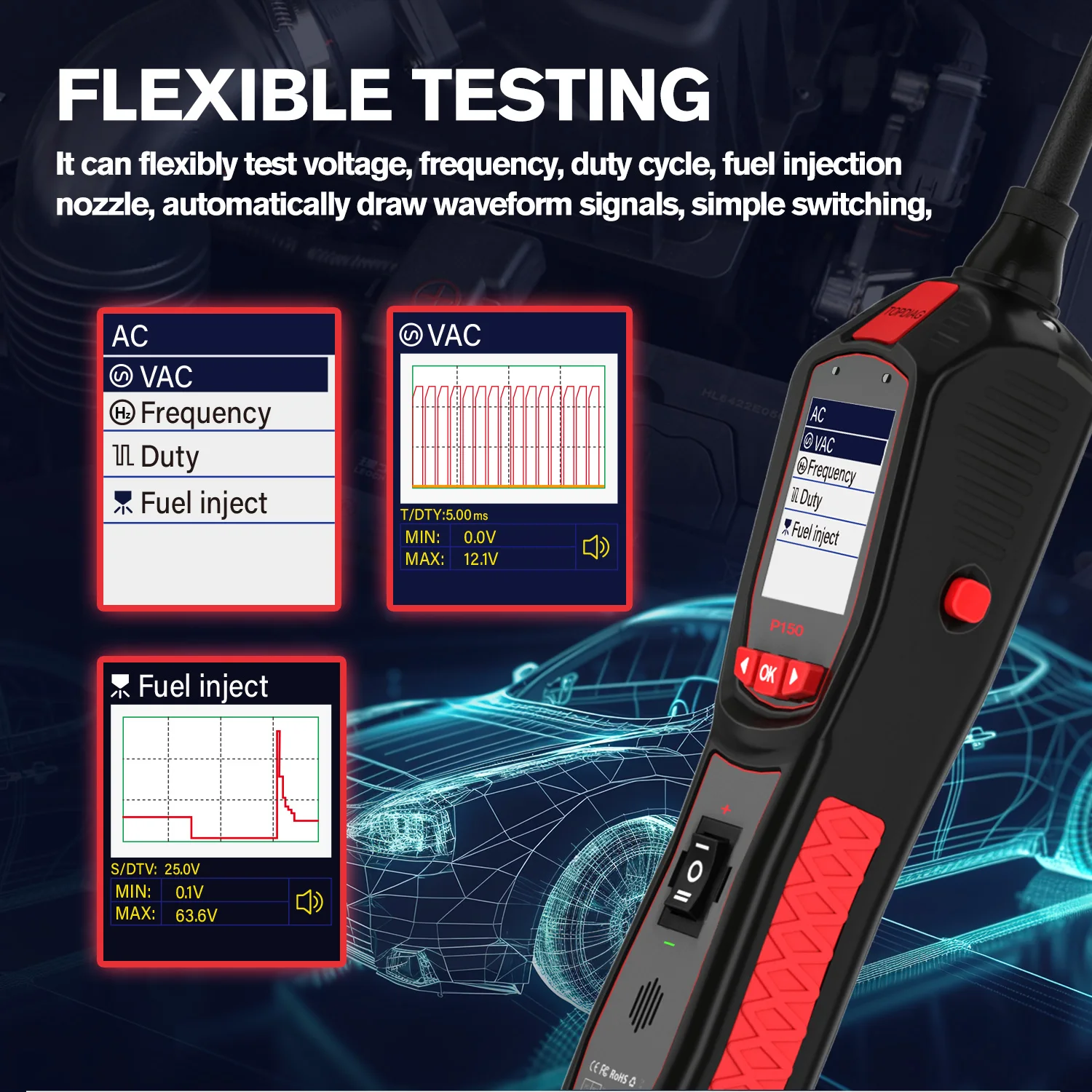 TopDiag P150 Power Probe Circuit Probe Kit Automotive Circuit Tester with Auto Electric System Testing Functions