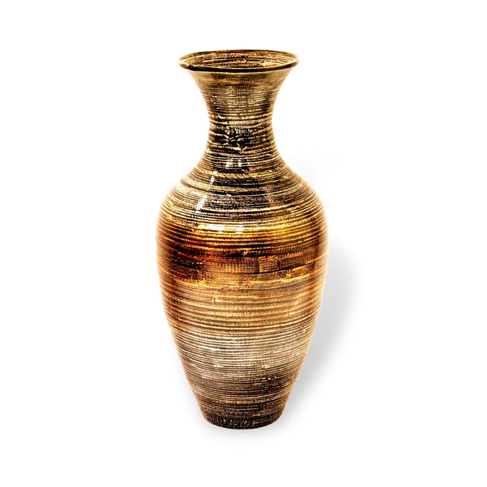 2024 New Design Lacquered Bamboo Spun Vase, Vietnam Bamboo Spun Decor Table Vase, Rustic Vase