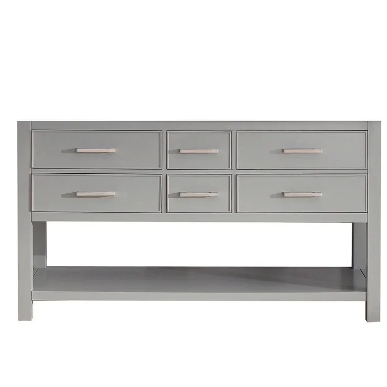 60 дюймов ванная комната с двойной раковиной с открытая полка в сером цвете для мягкого закрытия дверцы ящиками раковина база Vanity