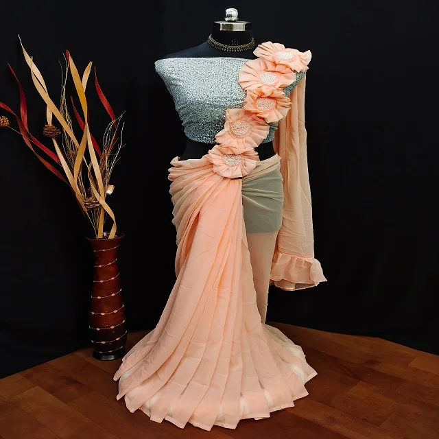 New Trending Latest  Ready to Wear Georgette Fancy Saree With Two Blouse Piece