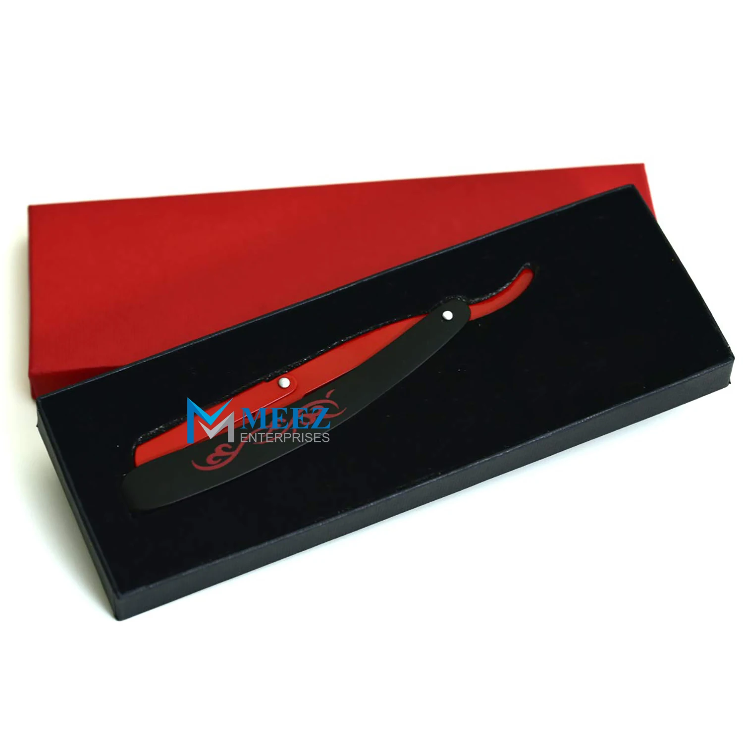 Straight Razor Blade for Barber includes 20 Free Blades Beauty Tool (Black & Red Modern Art Straight Razor)