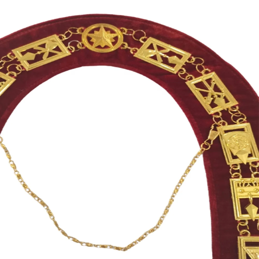 Masonic Crypric chain collar with red velvet gold metal jewels with best quality chain collar Customer own designs welcome