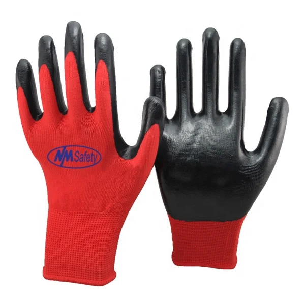 NMsafety Smooth Nitrile Coated Safety Hand Gloves Protection Oil and Waterproof Gloves Custom Garden Work Gloves