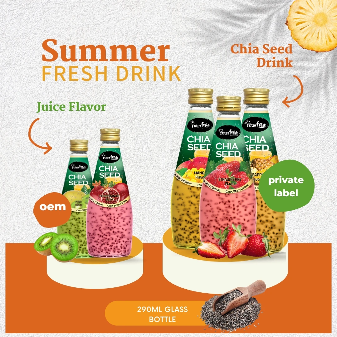 INTERFRESH Wholesale Private Label Accepted Natural Chia Basil Seed Drink Bottle 290ml from Viet Nam Free Sample  OEM HALAL