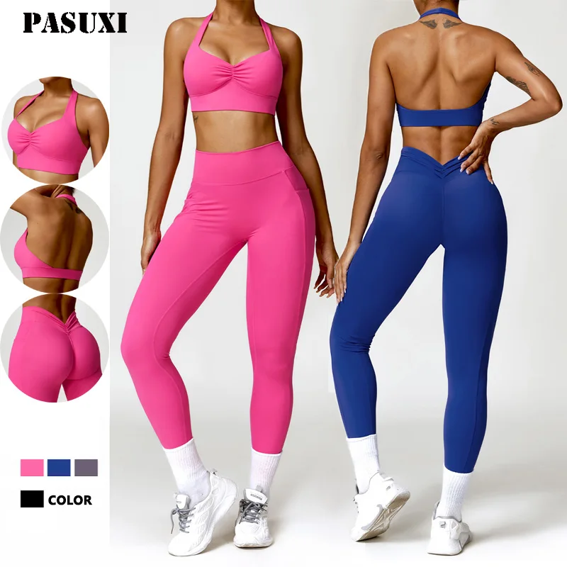 PASUXI Girls Yoga Wear Fitness Active Leggings And Bra Set High Quality Yoga Set Two Piece Women Seamless Gym Fitness Sets
