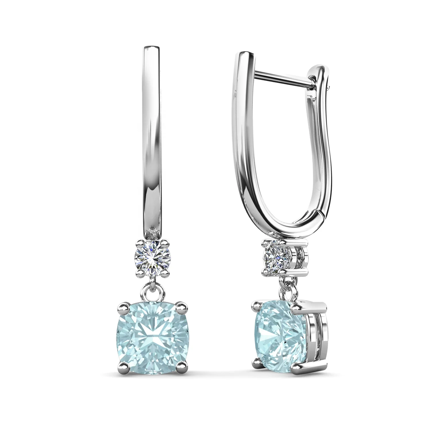 2024 Natural Gem Stone Cushion Cut Sky Blue Topaz Women Jewelry 925 Sterling Silver Huggie Hoop Drop Earrings Destiny Jewellery