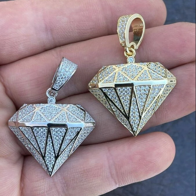 Iced out real Diamond SHAPE BLING Pendant Mens Ladies Hip Hop jewelry cheap price available in silver and certified solid gold