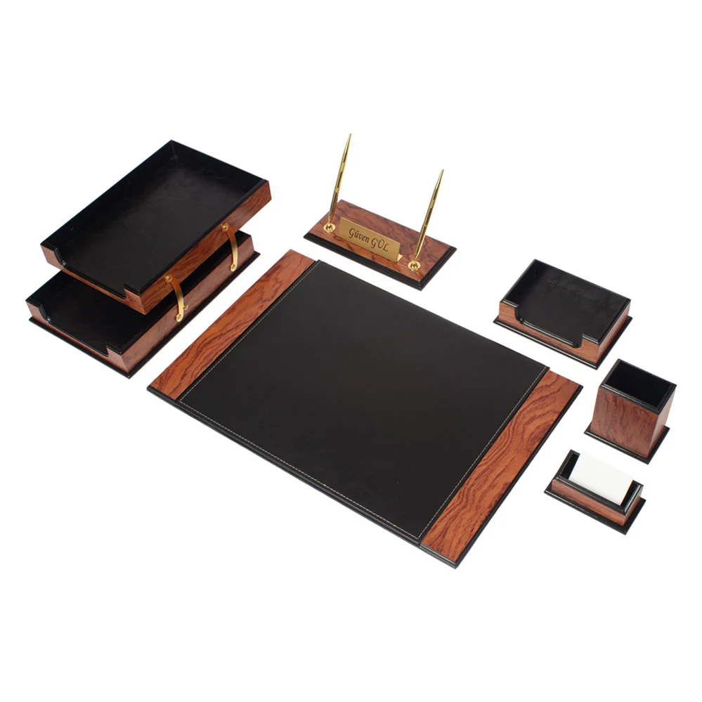 8 Pieces Wooden & Leather Desk Set Desk Organizer Desk Accessories Office Accessories Office Organizer  Desktop Organizer