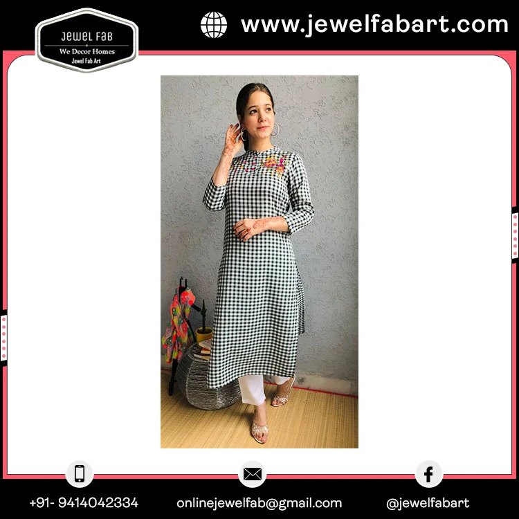 High Qualtiy Hand Embroidery Work Casual Dresses Print Buy Ethnic Kurti Made of Rayon Fabric Womens Wholesaler