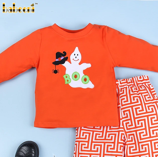 Lovely boy Boo appliqued set ODM OEM wholesale smocked children clothing set Babeeni brand - BB2122