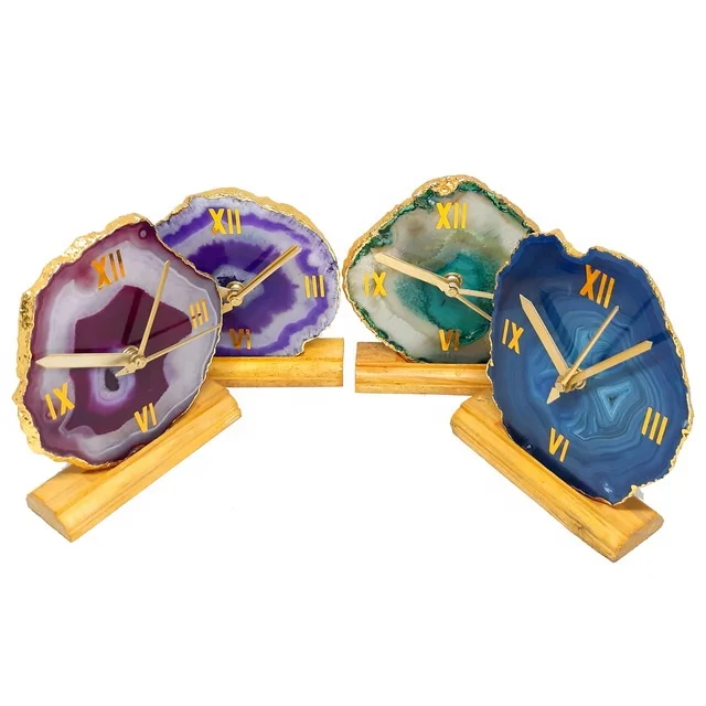 Wholesale Mix Natural Beautiful Agate Stone Slices Clock For Decoration | Agate Clock With Wooden Stand |Buy Jilaniagate