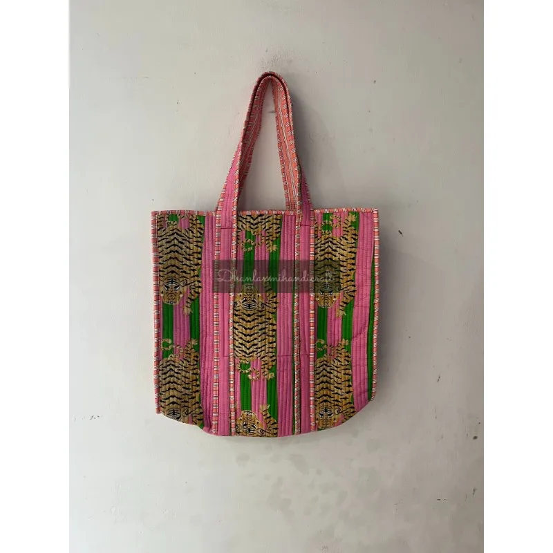 Wholesale Lot of Indian Cotton Quilted Handbags Bohemian Style Tiger Printed Fashion Casual Shopping Bags for Women