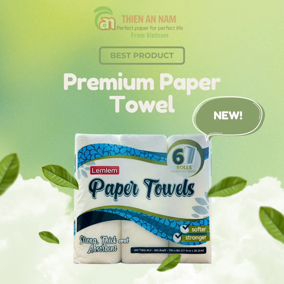 Premium 2-Ply Durable Paper Towel Roll Sanitary Toilet Tissue for Kitchen and Toilet Use
