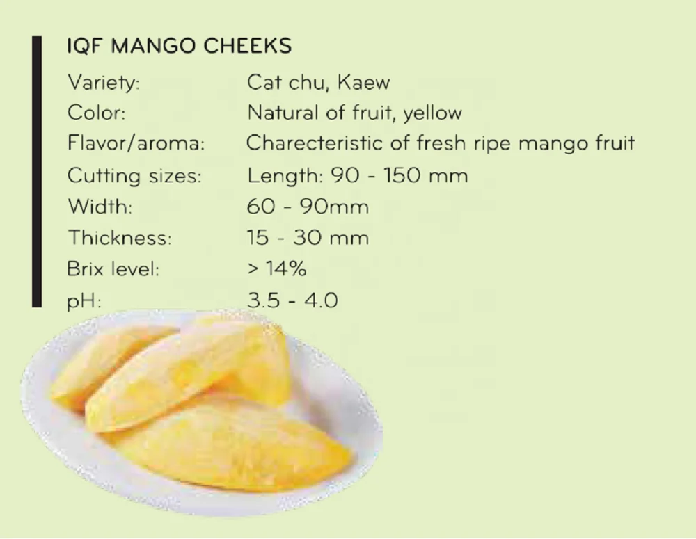 Vietnam Factory IQF Mango Fruit Stick Frozen Mango With 1kg  Per Bag Packaging