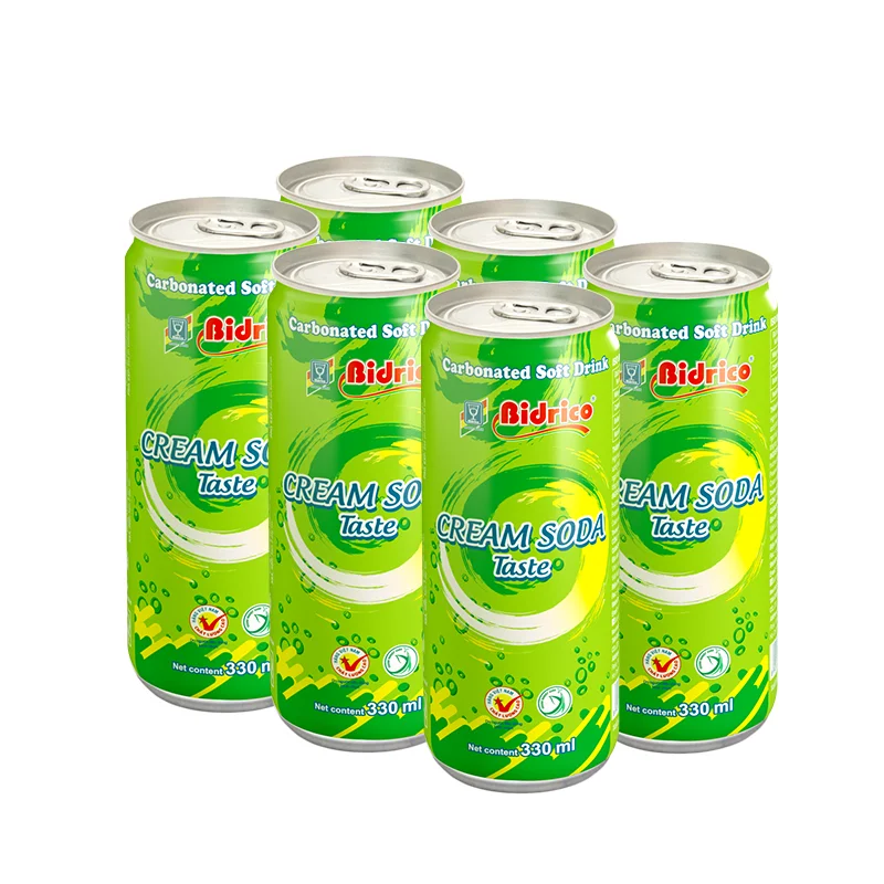 Manufacturer Wholesale OEM Private Label Carbonated Soft Drink Cream Soda Taste 330ml Can Carton Box Packaging Bidrico Beverages