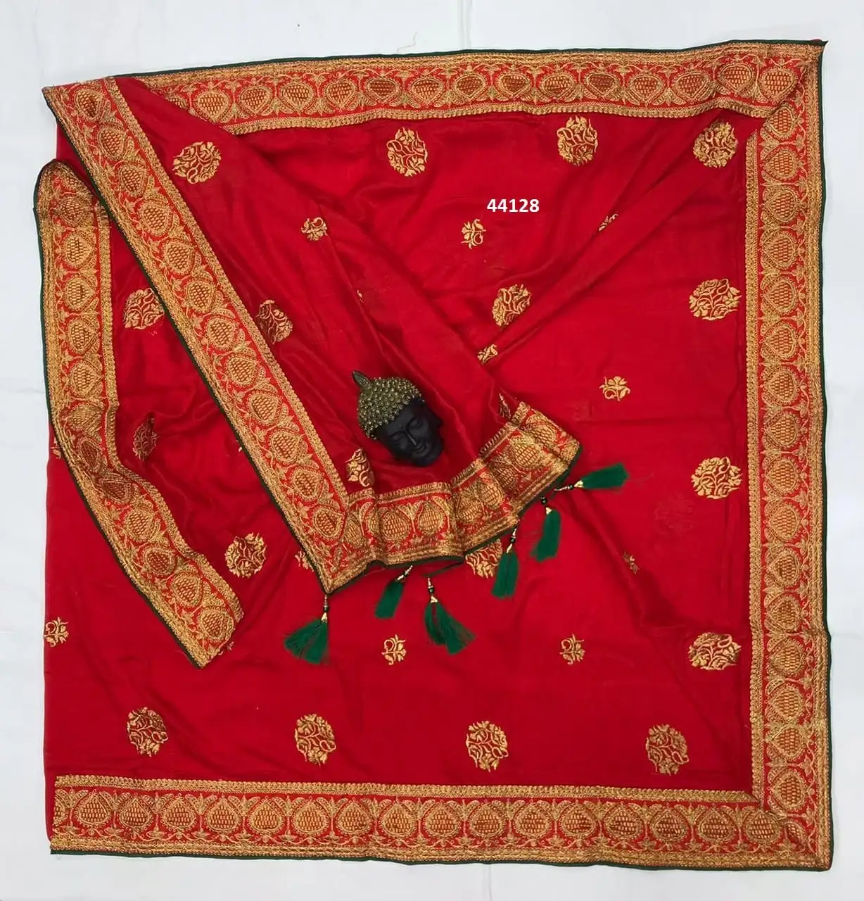 New Trends Vichitra Silk Sexy Red Saree With Green Blouse Fully Embroidery Bridal Sari Design For Wedding wear 2023 for bridal