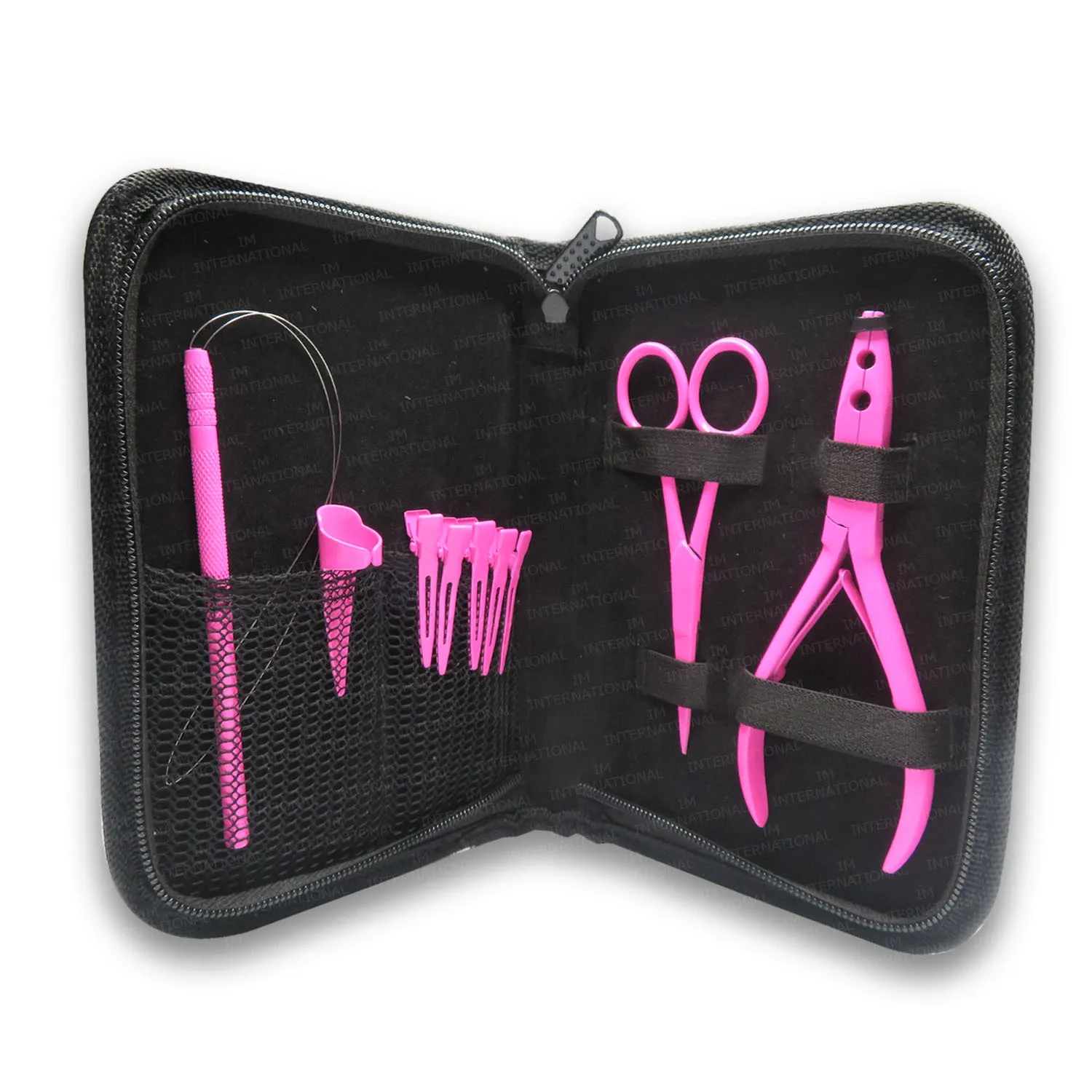 Two Hole Hot Pink Pliers Microlink Hair Extension Tool Kits Marking Clips Threader Scissor Hair Parting Ring Set