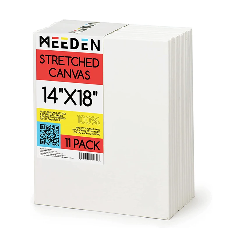 MEEDEN 11-Pack 14x18 Inches 100% Cotton 8 oz Gesso-Primed Blank White Stretched Canvases for Painting