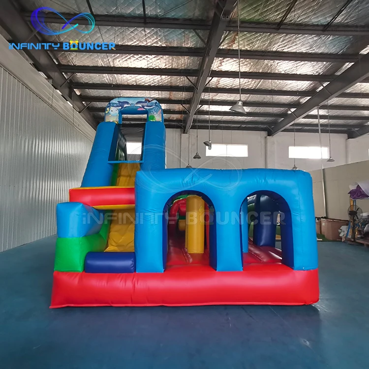 Kids Mini Obstacle Course Funcity Dolphin Design Inflatable Jumping Bounce House Slide Combo Obstacle Course