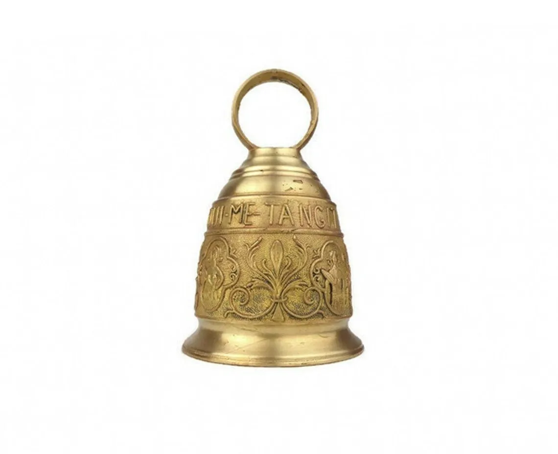 Large Embossed Temple Bell, Engraved Church Bell Inscribed Reception cast iron hand bell with handle brass for school wholesale