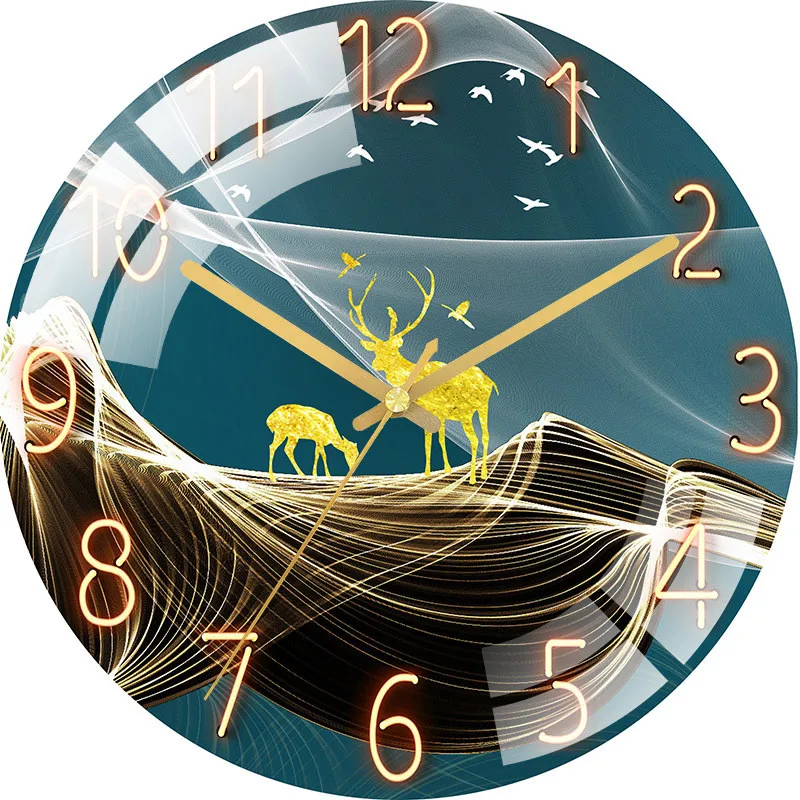 Gold Elk Clocks Wall Clock Living Room NordicHousehold Fashion Glass Punch-free Light Luxury Silent Watch Simple Mute Quartz
