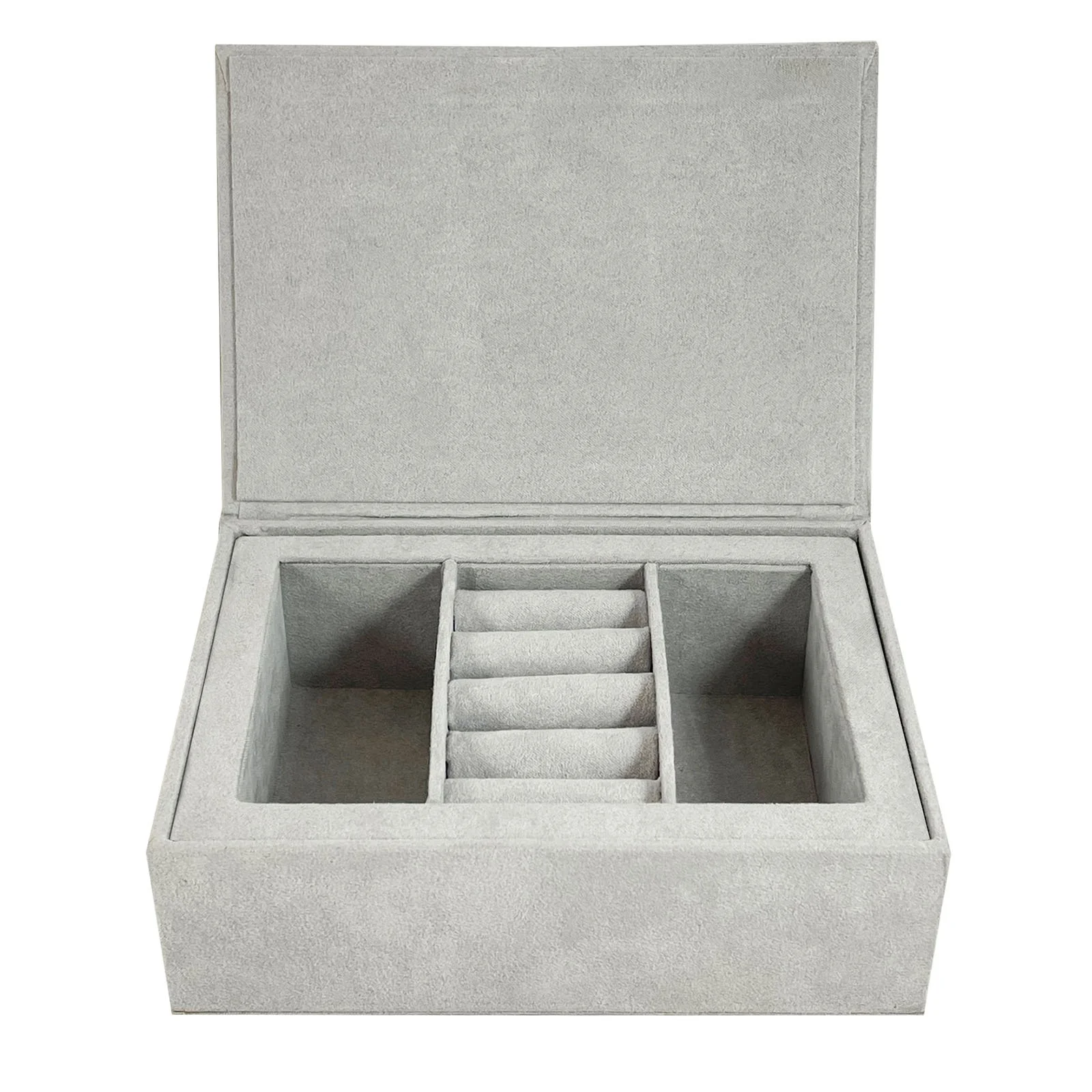 CUSTOM RECTANGLE CUSTOM MADE GREY SUEDE KEEPSAKE JEWELRY PACKAGING GIFT BOX