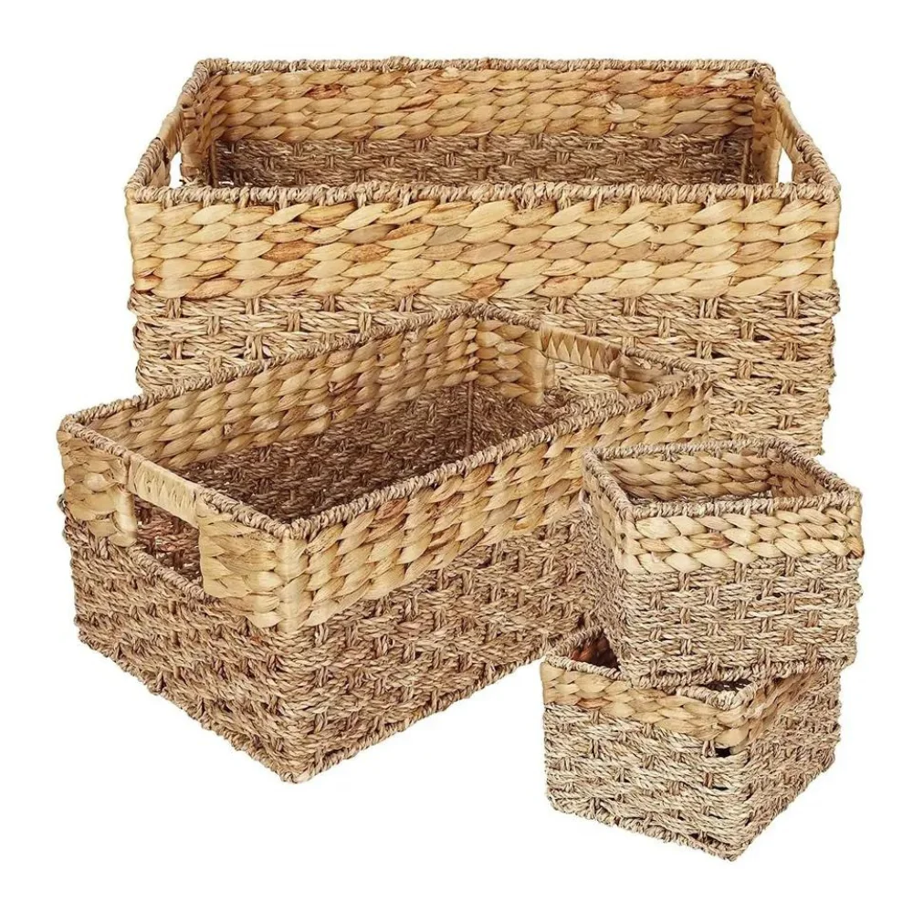 High quality Wicker Storage Basket Set Seagrass Mixed Water Hyacinth Storage Baskets for Organizing Bathroom Living RoomHigh qua