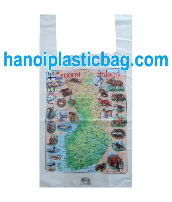 Recyclable plastic bags, Reusable t-shirt shopping bags, and wholesale t-shirt suppliers from Vietnam for retail shopping