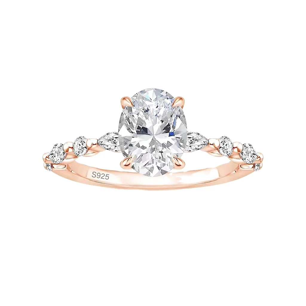 NATUNA 1CT D Color VVS1 Silver 925 Rings Oval Main Stone Custom Emerald Cut Moissanite Engagement Women Ring