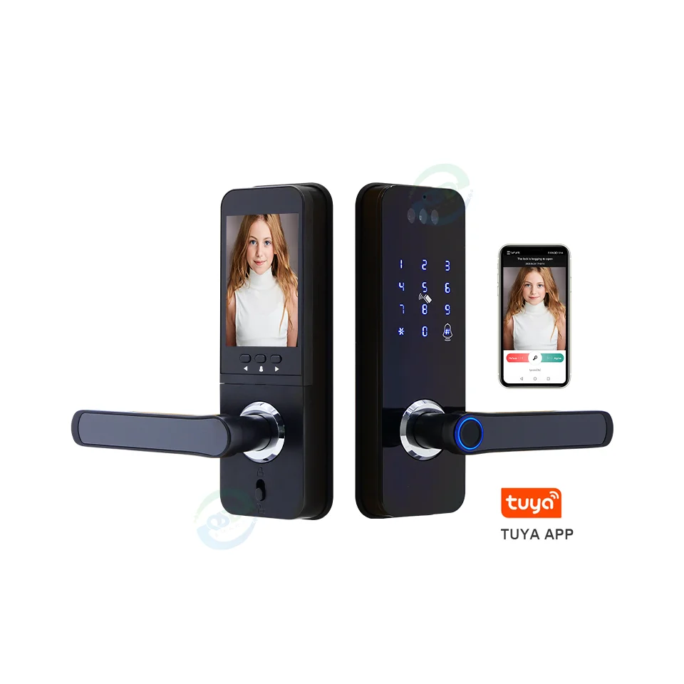 3D Face Fingerprint Recognition Smart Door Lock WiFi App Digital Tuya Camera Lock featuring Biometric Cloud Data Storage Options